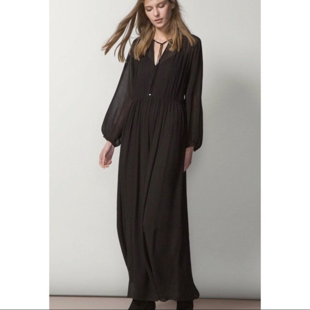 Massimo Dutti Maxi Dress Black Chiffon S